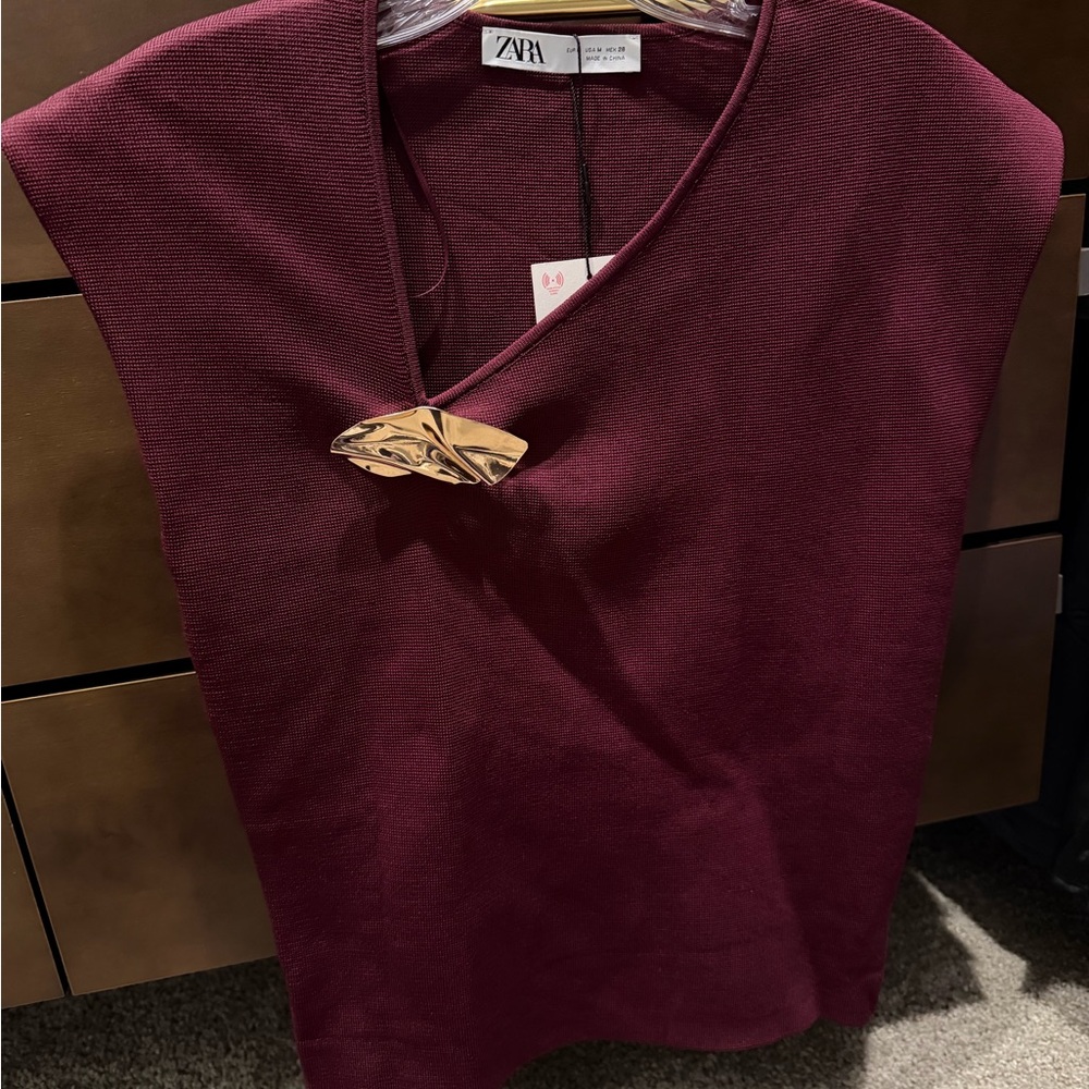 ZARA Sleeveless V-Neck Knit Top in Wine